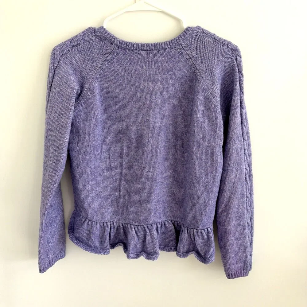 Gymboree Sweater Lot Purple Cable Knit Peplum Ruffle Girls Sz 12 Rainbow Heart